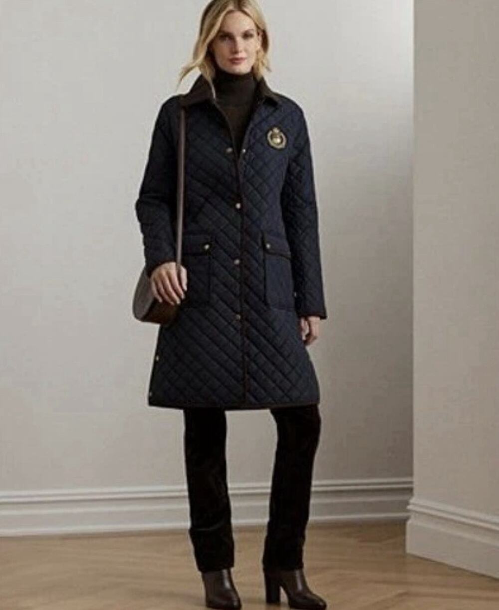 Lauren Ralph Lauren Quilted Barn Jacket Navy Blue Crest Hooded Coat Size Sz 3X